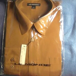 NWT Le Monde New York mens long sleeve golden brown dress shirt size L (16 1/2)